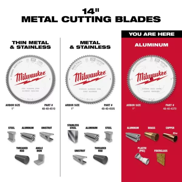 Milwaukee 14 in. x 80 Carbide Teeth Aluminum Cutting Circular Saw Blade