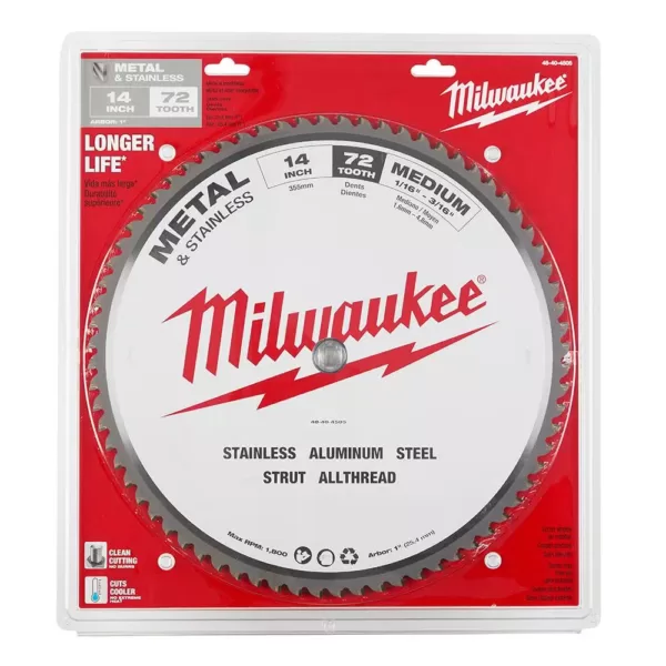 Milwaukee 14 in. x 72 Carbide Teeth Metal & Stainless Cutting Circular Saw Blade