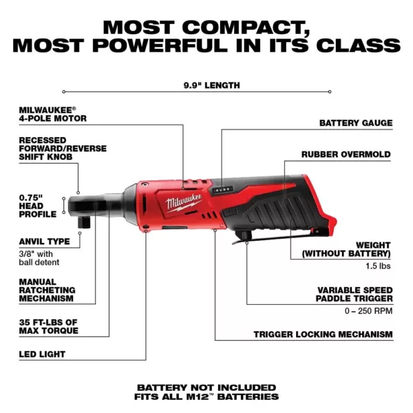 Milwaukee M12 12-Volt Lithium-Ion Cordless 3/8 in. Ratchet and 1/4 in. Impact Driver Combo Kit with (1) 2.0Ah Battery and Charger