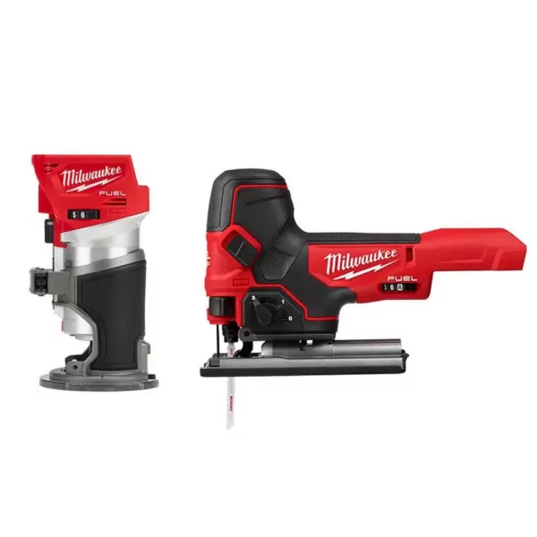 Milwaukee M18 FUEL 18-Volt Lithium-Ion Brushless Cordless Compact Router and Barrel Grip Jig Saw Set (Tool-Only)