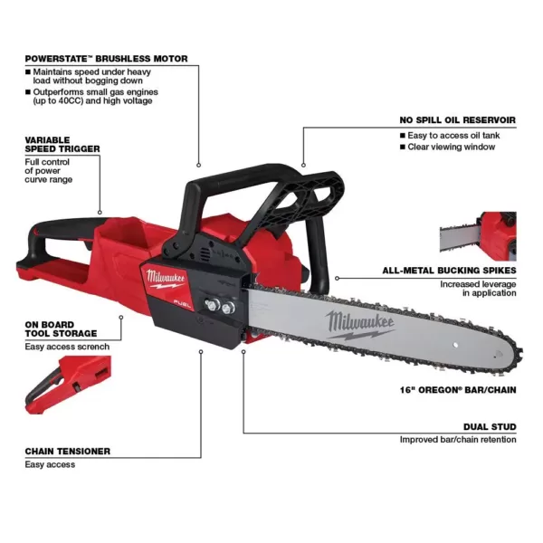 Milwaukee M18 FUEL 18-Volt Lithium-Ion Cordless Brushless String Grass Trimmer, Blower, Hedge Trimmer and Chainsaw Combo Kit