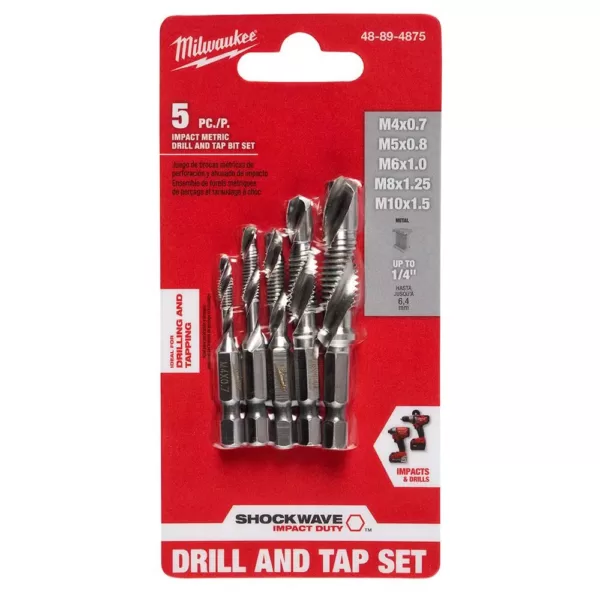 Milwaukee SHOCKWAVE Metric Steel Drill Tap Set (5-Piece)