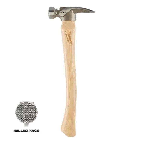 Milwaukee 19 oz. Wood Milled Face Hickory Framing Hammer with Hammer Loop