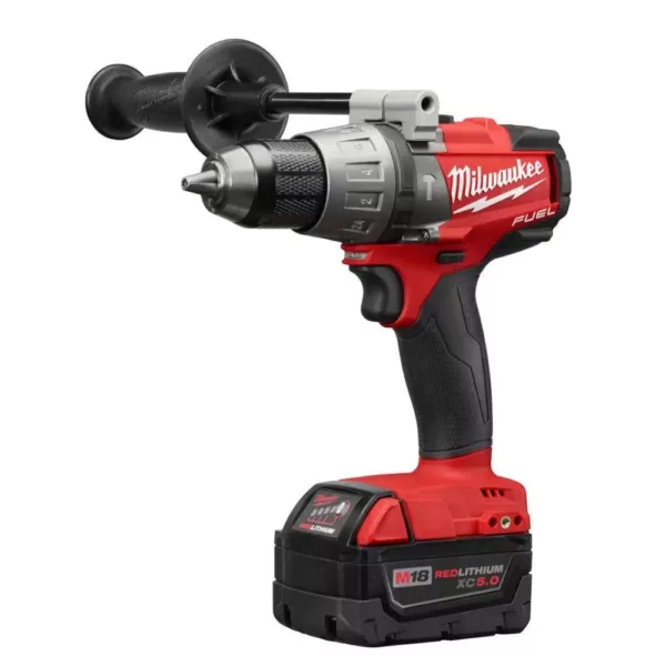 Milwaukee M18 FUEL 18-Volt Lithium-Ion Brushless Cordless 1/2 in. Hammer Drill/Driver w/ (2) 5.0Ah Batteries, Charger, Hard Case