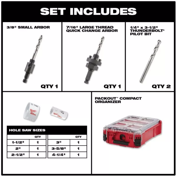 Milwaukee Hole Dozer Bi-Metal General Purpose Hole Saw Set with PACKOUT Compact Organizer (10-Piece)