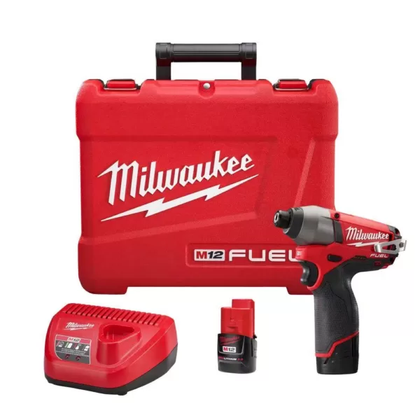 Milwaukee M12 FUEL 12-Volt Lithium-Ion Brushless Cordless 1/4 in. Hex Impact Driver Kit W/(2) 2.0Ah Batteries, Charger & Hard Case