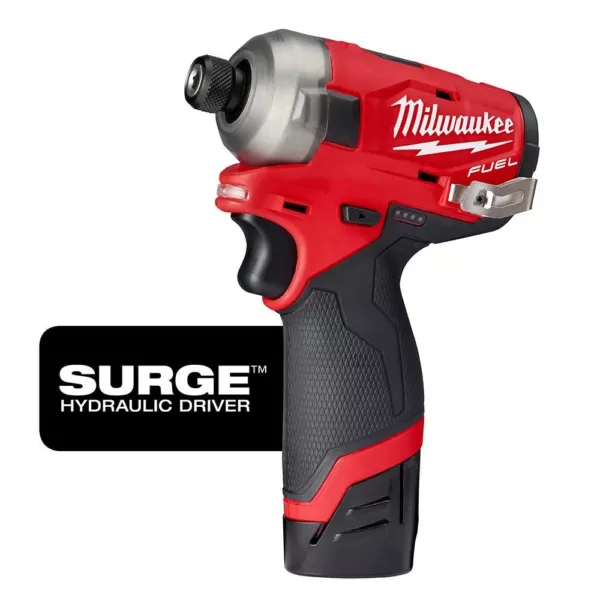 Milwaukee M12 FUEL SURGE 12-Volt Lithium-Ion Brushless Cordless 1/4 in. Hex Impact Driver Compact Kit w/ M12 3/8 in. Ratchet