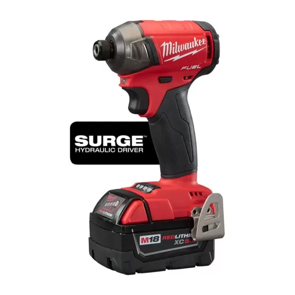 Milwaukee M18 FUEL SURGE 18-Volt Lithium-Ion Brushless Cordless 1/4 in. Hex Impact Driver Compact Kit with Two 5.0 Ah Batteries