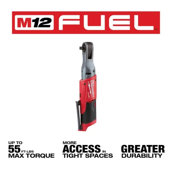 Milwaukee M12 FUEL 12-Volt Lithium-Ion Brushless Cordless Stubby 3/8 in. Impact Wrench & 3/8 in. Ratchet with two 3.0 Ah Batteries