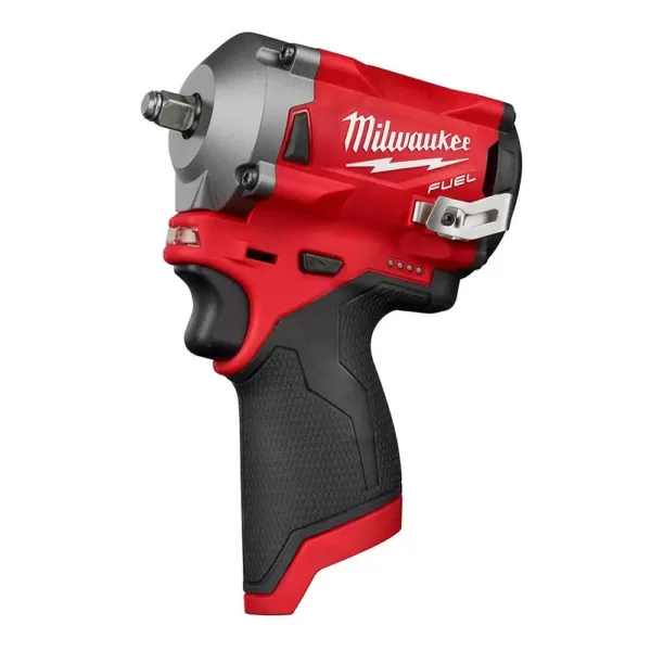 Milwaukee M12 FUEL 12-Volt Stubby 3/8 in. Lithium-Ion Brushless Cordless Impact Wrench with M12 2.0Ah Battery