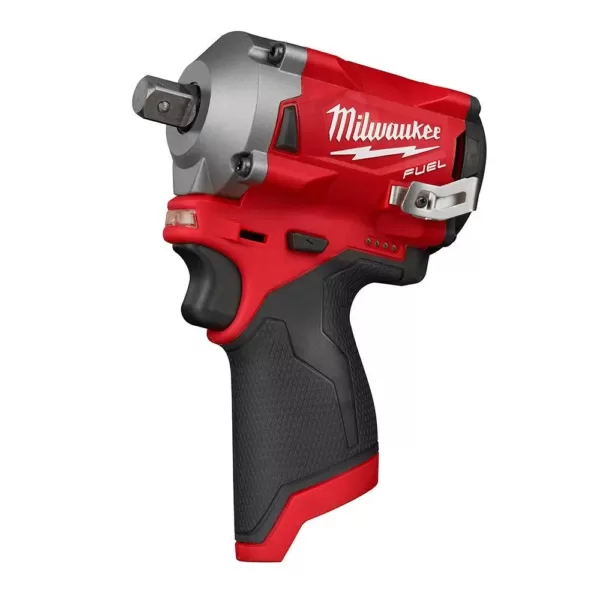 Milwaukee M12 FUEL 12-Volt Lithium-Ion Brushless Cordless Stubby 1/2 in. Impact Wrench with Pin Detent with M12 2.0Ah Battery