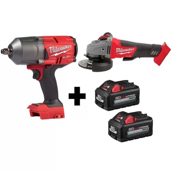 Milwaukee M18 FUEL 18-Volt 1/2 in. Lithium-Ion Brushless Cordless Impact Wrench w/ Friction Ring & Grinder w/ Two 6.0Ah Batteries