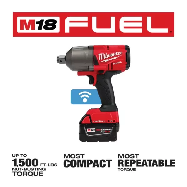 Milwaukee M18 FUEL ONE-KEY 18-Volt Lithium-Ion Brushless Cordless 3/4 in. Impact Wrench w/Friction Ring Kit w/(2) 5.0Ah Batteries