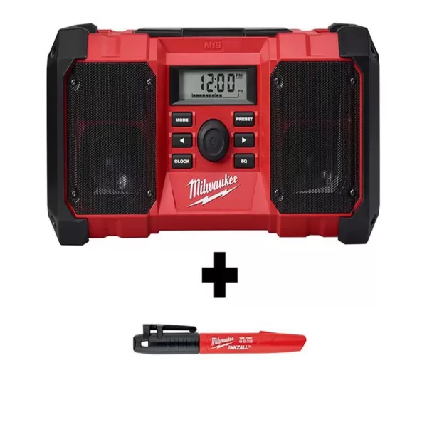 Milwaukee M18 18-Volt Lithium-Ion Cordless Jobsite Radio with INKZALL Black Fine Point Jobsite Marker