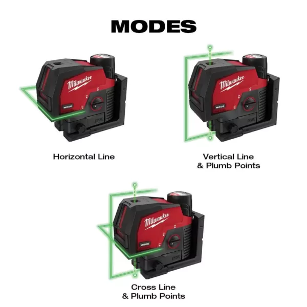 Milwaukee M12 12-Volt Lithium-Ion Cordless Green 125 ft. Cross Line and Plumb Points Laser Level Kit with 3.0 Ah Battery