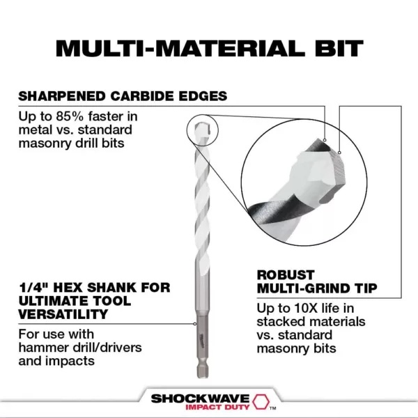 Milwaukee 1/4 in. x 4 in. x 6 in. SHOCKWAVE Carbide Multi-Material Drill Bit