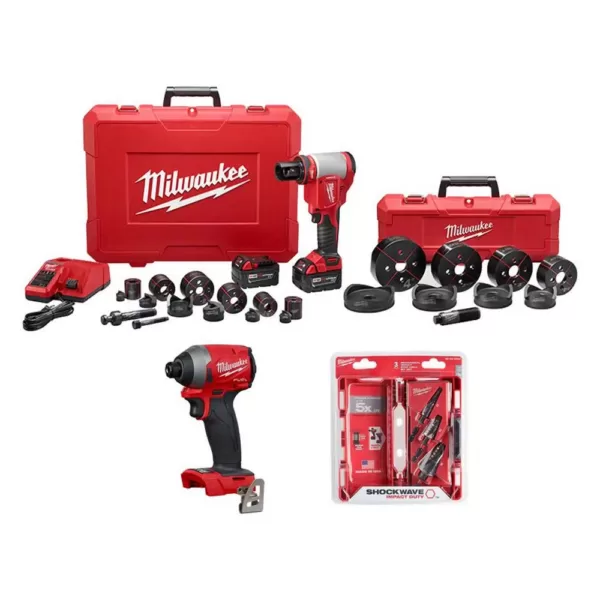 Milwaukee M18 18-Volt Lithium-Ion Force Logic Cordless 1/2 in. - 4 in. Knockout Tool Kit /W Bonus Impact Driver and Step Bits