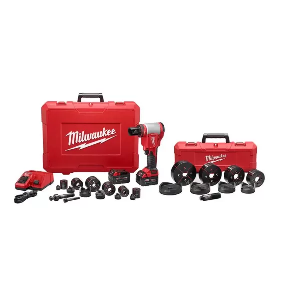 Milwaukee M18 18-Volt Lithium-Ion 1/2 in. to 4 in. Force Logic High Capacity Cordless Knockout Tool Kit w/Die Set 3.0 Ah Batteries