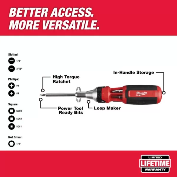 Milwaukee 9-in-1 Square Drive Ratcheting Multi-Bit Screwdriver with 8-in-1 Compact Multi-Bit Screwdriver