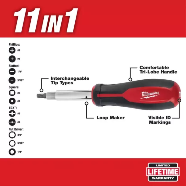 Milwaukee 11-in-1 Multi-Tip Screwdriver with ECX Driver Bits