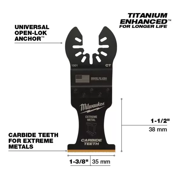 Milwaukee 1-3/8 in. Carbide Universal Fit Extreme Metal Cutting Oscillating Multi-Tool Blade (3-Pack)