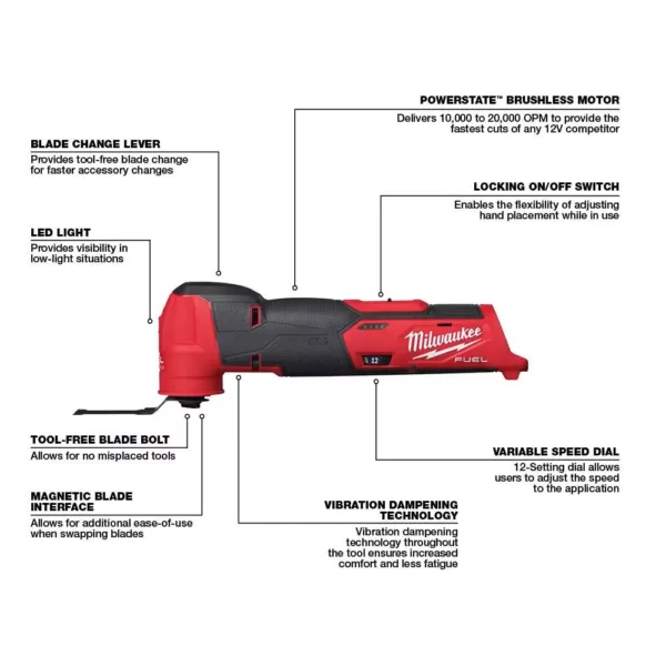 Milwaukee M12 FUEL 12-Volt Lithium-Ion Cordless Oscillating Multi-Tool and Jig Saw with two 3.0 Ah Batteries