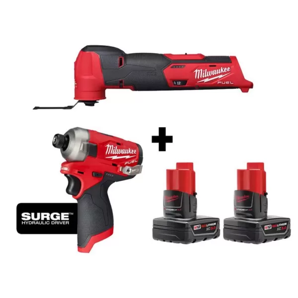 Milwaukee M12 FUEL 12-Volt Lithium-Ion Cordless Oscillating Multi-Tool and Impact Driver with two 3.0 Ah Batteries