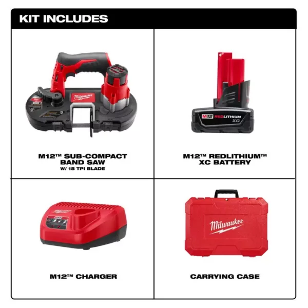 Milwaukee M12 12-Volt Lithium-Ion Cordless Sub-Compact Band Saw XC Kit with (1) 3.0h Battery, Charger & Hard Case