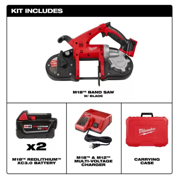 Milwaukee M18 18-Volt Lithium-Ion Cordless Band Saw Kit with Two 3.0 Ah Batteries, Charger, Hard Case