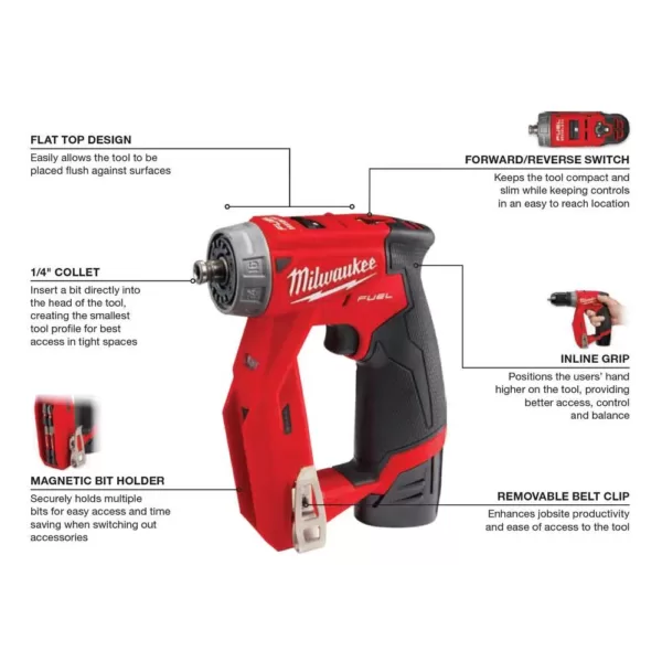 Milwaukee M12 FUEL 12-Volt Lithium-Ion Brushless Cordless 4-in-1 Installation 3/8 in. Drill Driver Kit W/ M12 Flood Light