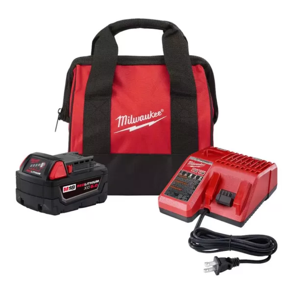 Milwaukee M18 18-Volt Lithium-Ion 5.0 Ah Battery and Charger Starter Kit with Tool Bag