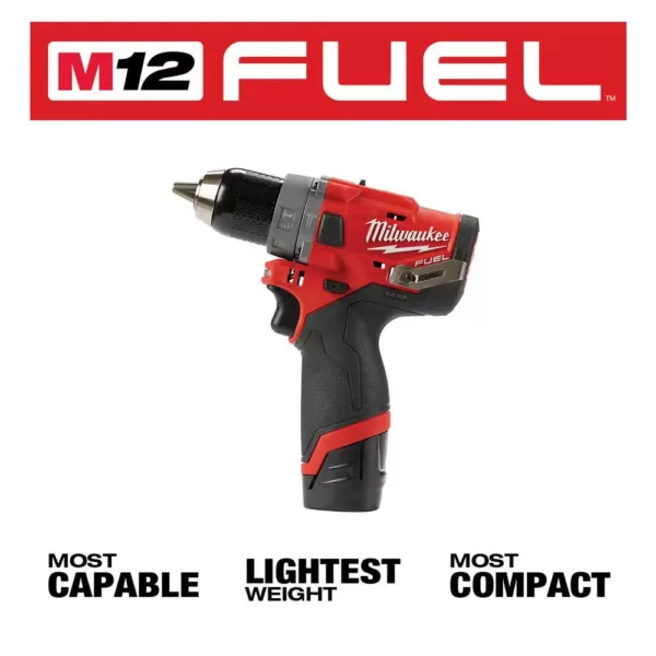 Milwaukee M12 FUEL 12-Volt Li-Ion Brushless Cordless Hammer Drill/Impact Driver Combo Kit with 3/8 in. Ratchet & Inflator (2-Tool)