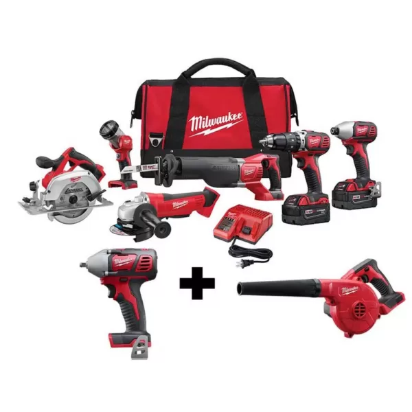 Milwaukee M18 18-Volt Lithium-Ion Cordless Combo Tool Kit (6-Tool) with 3/8 in. Impact Wrench and Blower