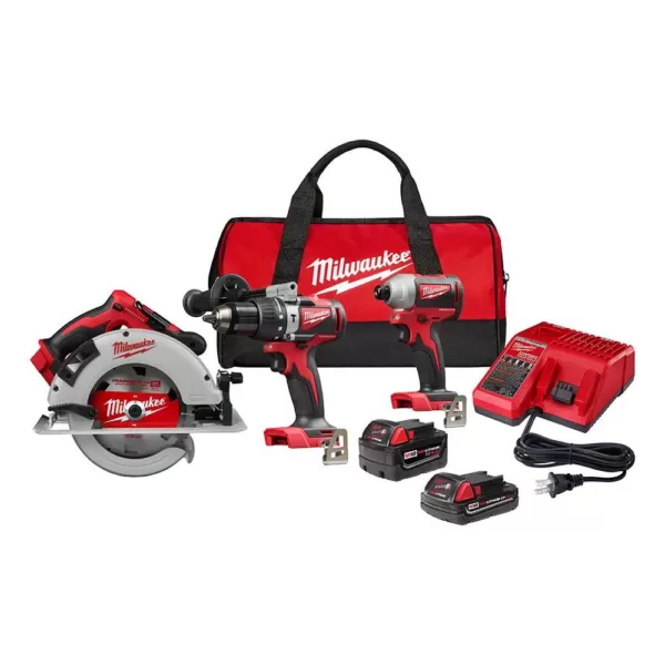 Milwaukee M18 18-Volt Lithium-Ion Brushless Cordless Hammer Drill/Impact/Circular Saw Combo Kit (3-Tool) with 2-Batteries