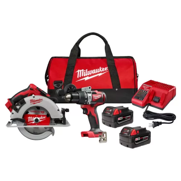 Milwaukee M18 18-Volt Lithium-Ion Brushless Cordless Hammer Drill and Circular Saw Combo Kit (2-Tool) with Two 4.0 Ah Batteries