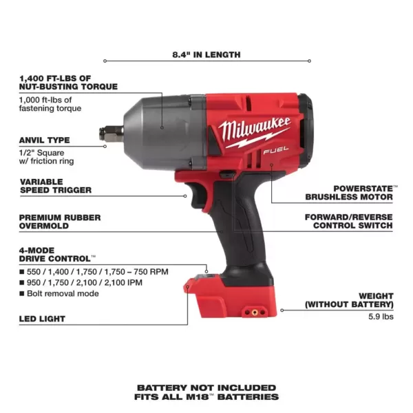 Milwaukee M18 FUEL 18-Volt Lithium-Ion Brushless Cordless Hammer Drill Driver/Impact Driver/Impact Wrench Kit with 4-Batteries