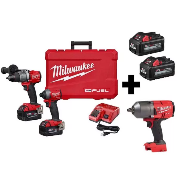 Milwaukee M18 FUEL 18-Volt Lithium-Ion Brushless Cordless Hammer Drill Driver/Impact Driver/Impact Wrench Kit with 4-Batteries