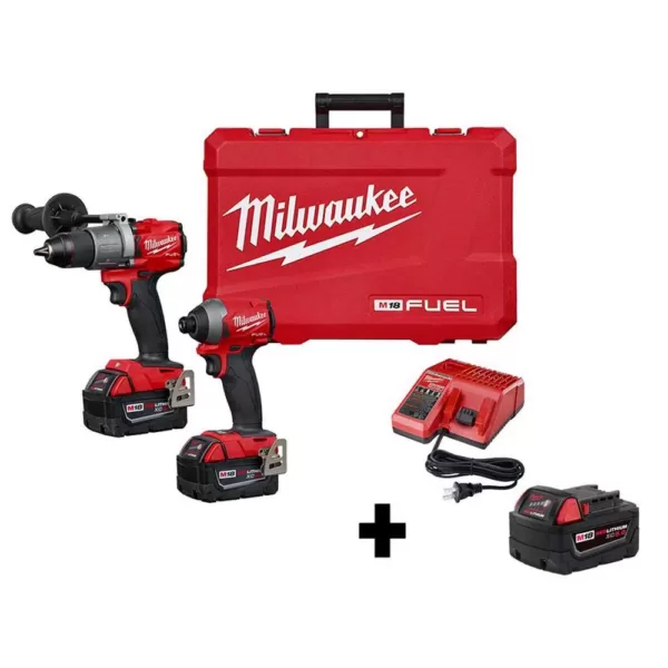 Milwaukee M18 FUEL 18-Volt Lithium-Ion Brushless Cordless Hammer Drill and Impact Driver Combo Kit (2-Tool) W/ Free 5.0Ah Battery