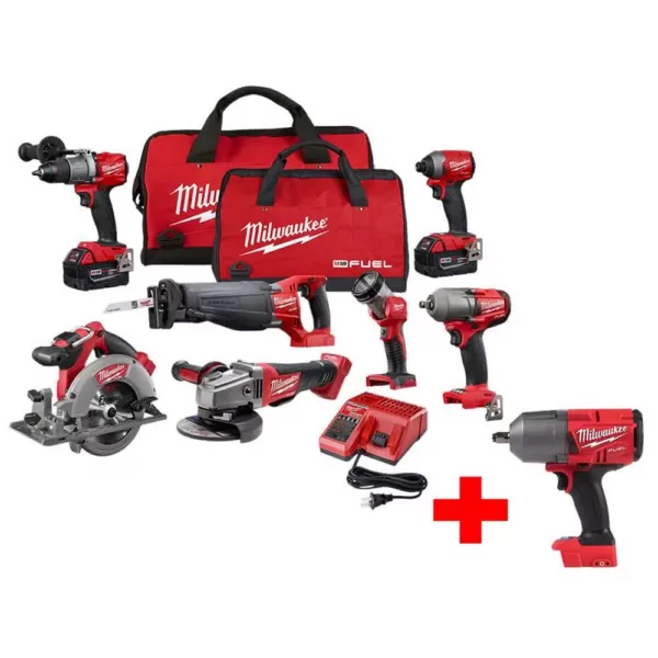 Milwaukee M18 FUEL 18-Volt Lithium-Ion Brushless Cordless Combo Kit (7-Tool) with  M18 FUEL 1/2 in. Impact Wrench