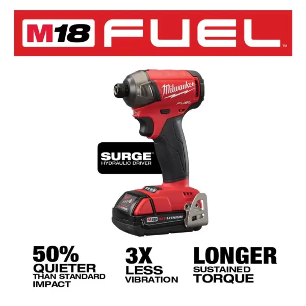 Milwaukee M18 FUEL 18-Volt Lithium-Ion Brushless Cordless Surge Impact Driver/Hammer Drill Combo Kit (2-Tool) with 2-Batteries