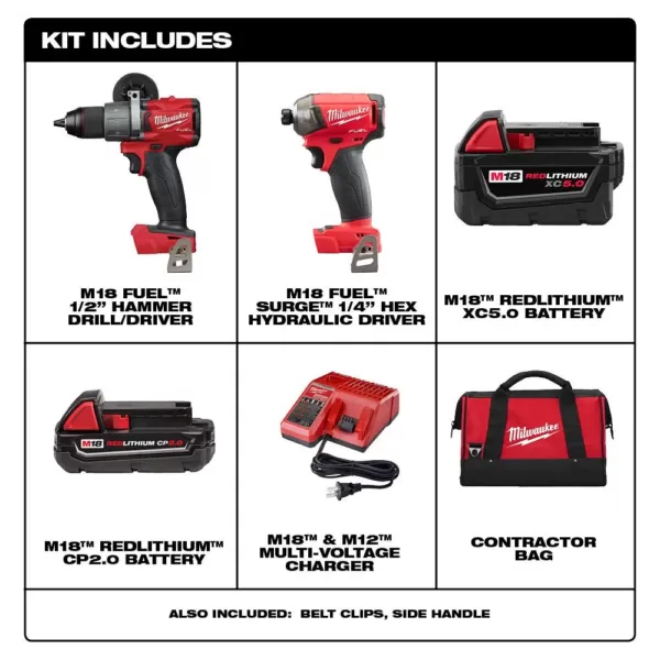 Milwaukee M18 FUEL 18-Volt Lithium-Ion Brushless Cordless Surge Impact Driver/Hammer Drill Combo Kit (2-Tool) with 2-Batteries