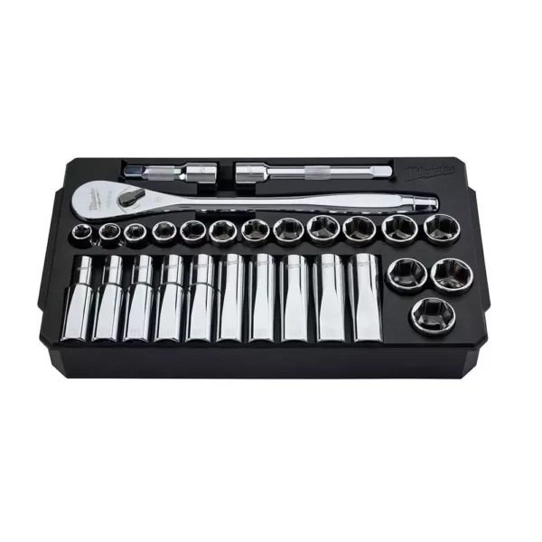 Milwaukee 1/2 in. Drive Metric Ratchet and Socket Mechanics Tool Set (28-Piece)