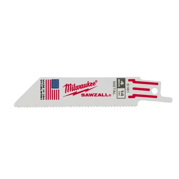 Milwaukee 4 in. 14 Teeth per in. Medium Metal Cutting SAWZALL Reciprocating Saw Blades (5 Pack)