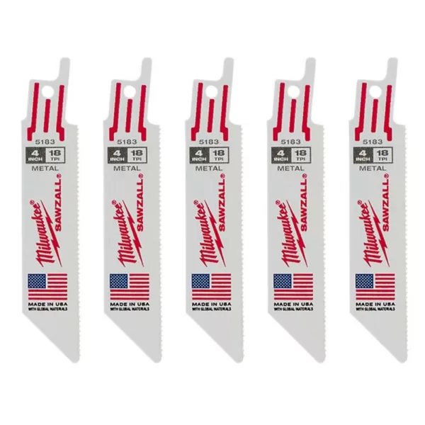 Milwaukee 4 in. 18 Teeth per in. Medium Metal Cutting SAWZALL Reciprocating Saw Blades (5 Pack)