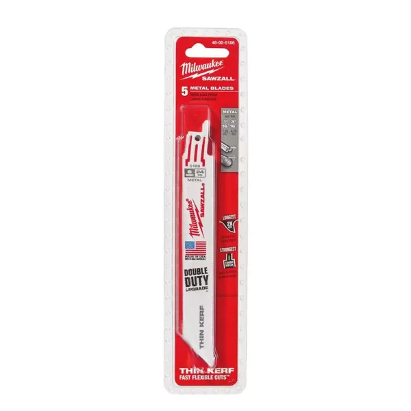 Milwaukee 6 in. 24 Teeth per in. Thin Metal Cutting SAWZALL Reciprocating Saw Blades (5 Pack)