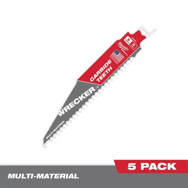 Milwaukee 6 in. 6 TPI WRECKER Carbide Teeth Multi-Material Cutting SAWZALL Reciprocating Saw Blade (5-Pack)