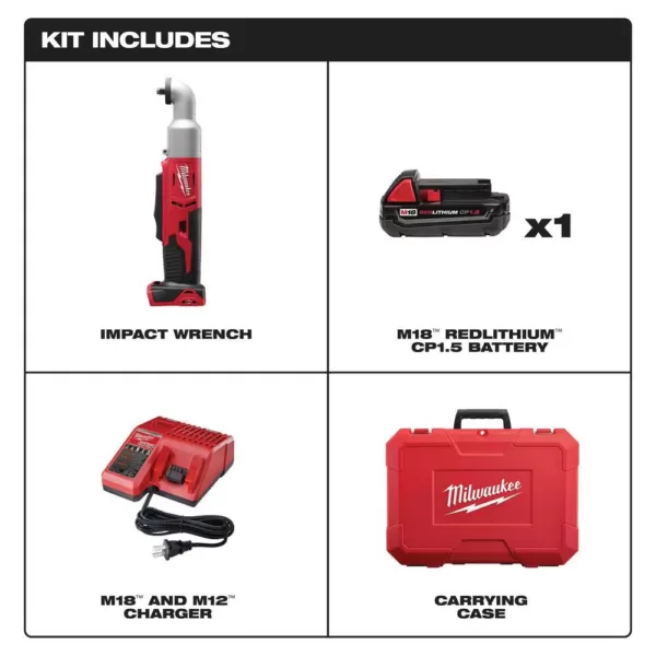 Milwaukee M18 18-Volt Lithium-Ion Cordless 3/8 in. 2-Speed Right Angle Impact Wrench Kit W/(1) 1.5Ah Batteries, Charger, Hard Case