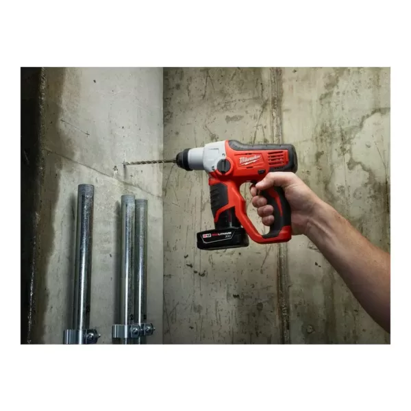 Milwaukee M12 12-Volt Lithium-Ion Cordless 1/2 in. SDS-Plus Rotary Hammer with (2) 3.0Ah Batteries, Charger & Case