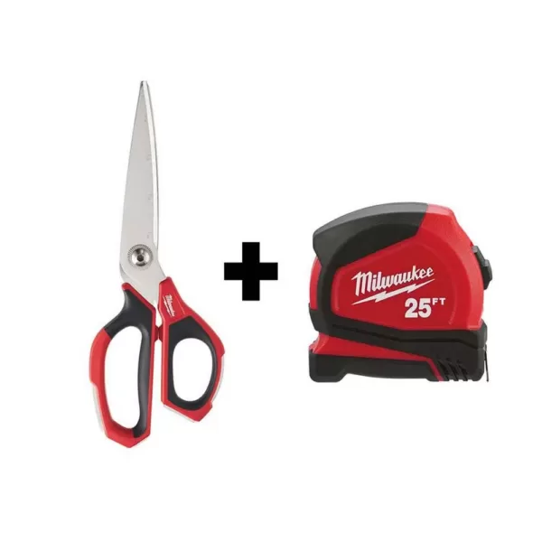 Milwaukee Jobsite Straight Scissors W/ 25 ft. Compact Tape Measure