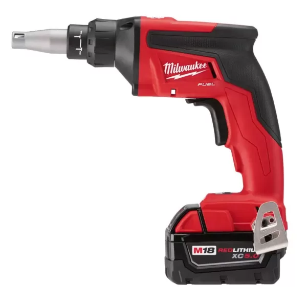 Milwaukee M18 FUEL 18-Volt Lithium-Ion Brushless Cordless Drywall Screw Gun Kit with (2) 5.0Ah Batteries, Charger and Tool Bag